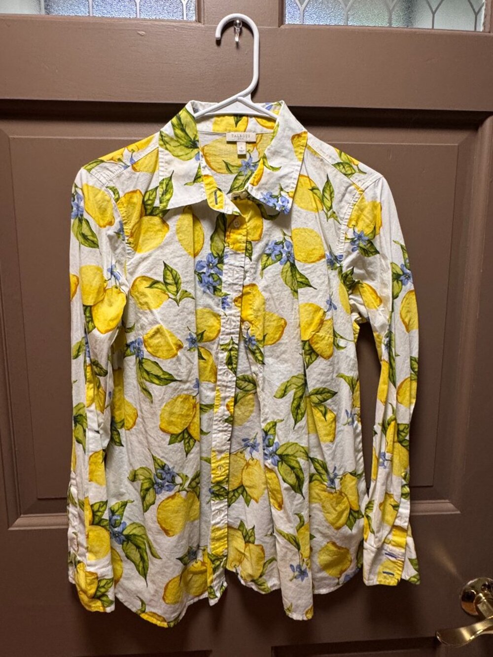 Talbots Yellow Lemon Floral Button Down Shirt Small